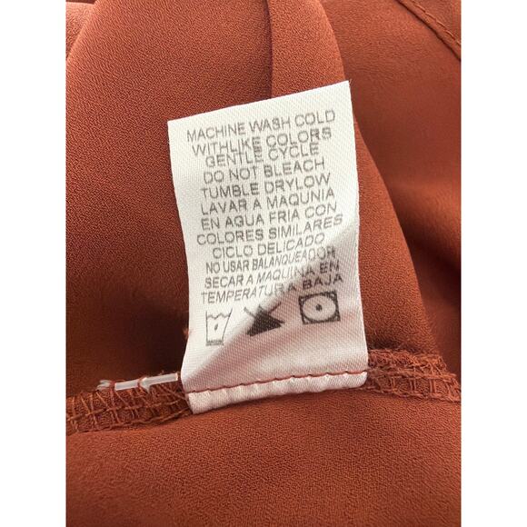 A'gaci Burnt Orange Blouse Top Sheer Lace Yoke Long Sleeves Women’s Medium Y2K - Picture 8 of 8